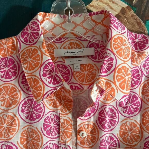 Foxcroft Pink and Orange Citrus Print Blouse 6P - Picture 2 of 14
